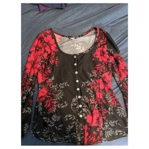 Venus festive poinsettia button up shirt